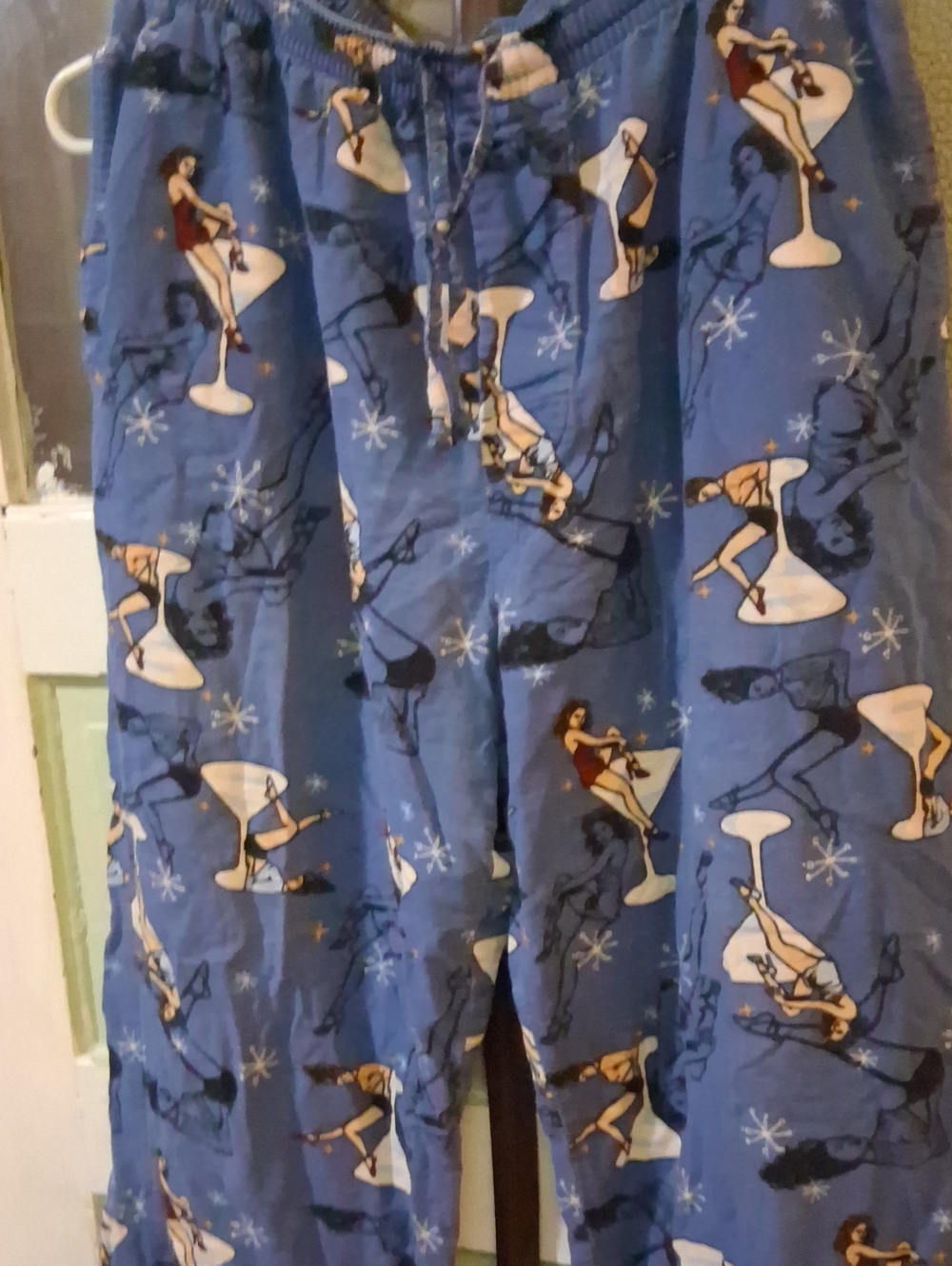 Blue Mens Lounge Pajama Pants with Retro Pin-Up Print